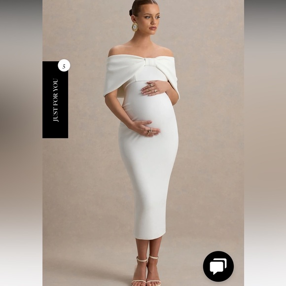 WHITE BOW BARDOT MATERNITY MIDI DRESS - Picture 1 of 2